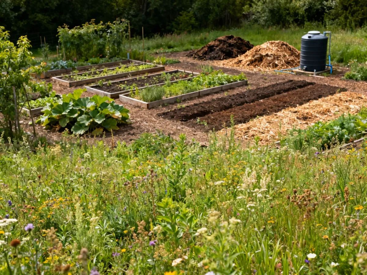 Naturalistic garden combined with organized permaculture features