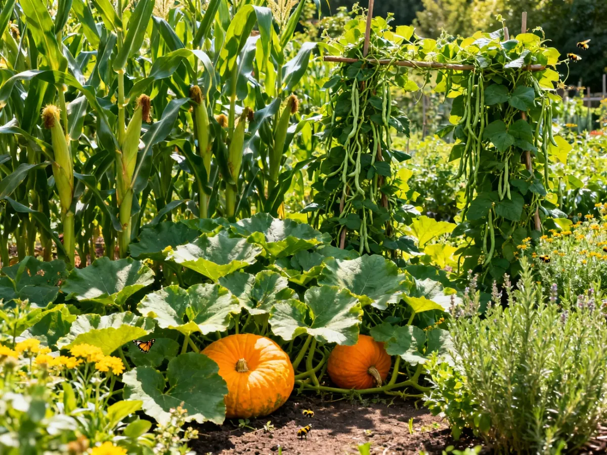 Gildia roślinna z kukurydzą, fasolą i dynią