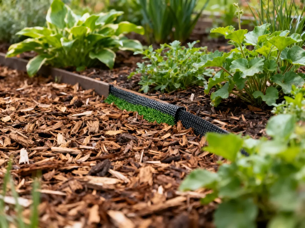 Rabata z naturalną ściółką i fragmentem agrowłókniny